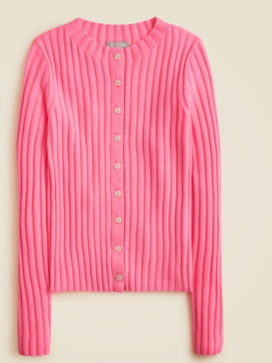 J. Crew Sweaters - NWT J Crew neon pink wide rib cashmere cardigan